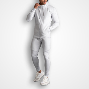Men's <b>White</b> Hooded Tracksuit Full Zip Sweatshirt <b>Jogger</b> Set Solid Color Casual Wear Breathable Polyester Autumn Outfit - Product Image 6