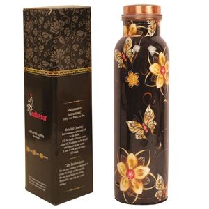 Bouteille en cuivre artisanale de luxe à motifs floraux, finition laquée de qualité supérieure, ensemble cadeau de vaisselle en cuivre pour le yoga et le fitness, fournisseur en gros - Product Image 5
