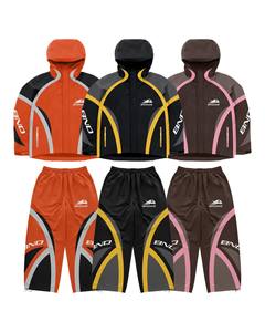 BRANDNAME Unisex Tracksuit Set Full <b>Zip</b> Hooded Sporty Color Blocking Polyester Quick Dry Autumn Adult Regular Fit - Product Image 1