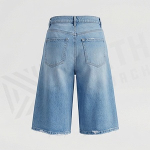 Shorts en jean droits élégants pour femme, taille mi-haute, délavage clair, style décontracté estival, couleur personnalisable, respirant, 100 % coton - Product Image 2