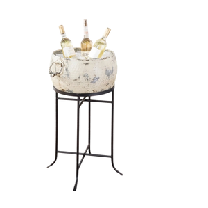 Bañeras ovaladas grandes de metal galvanizado para vino con soporte y asas de madera, enfriador de bebidas independiente para fiestas, cubo de hielo para eventos en interiores - Product Image 2