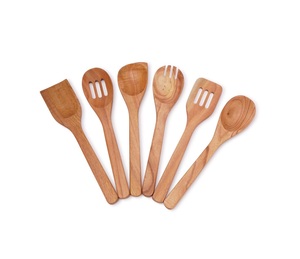 Juego de cucharas de madera maciza duraderas con espátula, cuchara volteadora y cuchara para servir, utensilios de cocina - Product Image 1