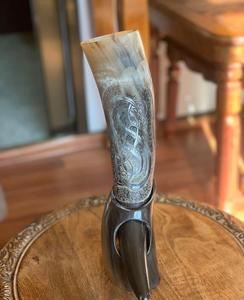 Handmade Viking Drinking Horn Best Quality Polished Buffalo Horn with Agate and Stand Decorative Item - Product Image 1