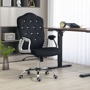 Sedia da scrivania in velluto con ruote girevoli con pulsante trapuntato e regolabile altezza inclinazione sedia da ufficio nera - Product Image 2