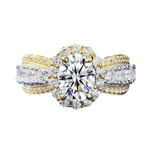 Luxury Oval Cut Moissanite Engagement <b>Ring</b> Two Tone Gold Finish Floral Cluster Bridal Wedding Jewelry <b>Statement</b> <b>Ring</b> For Women - Product Image 1
