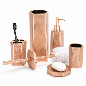 Premium Solid Brass Bathroom Set Luxury Golden Countertop Organizers <b>Toothbrush</b> <b>Holder</b> Soap Dish Tumbler Tray Waste Bin Sanitary - Product Image 5