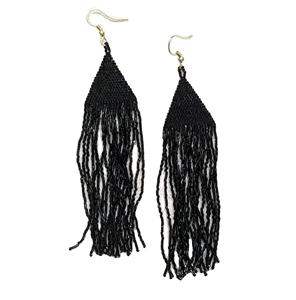 Pendientes de Gancho con Cuentas Miyuki Negras Estilo Bohemio Japonés, Pendientes de Flecos con Cuentas de Semillas, Pendientes de Moda - Product Image 1