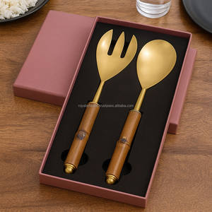 Ustensiles de cuisine de luxe royaux, ensemble de service à salade, manche en bambou, couverts de mariage, hôtel et restaurant, cuillère, fourchette, ensemble de couverts - Product Image 2