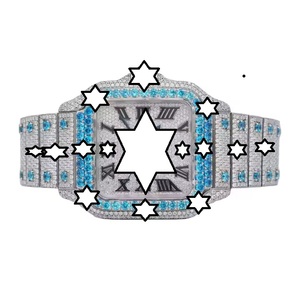 New Design Handmade Luxury Stainless Steel <b>Mechanical</b> Square Case Push Button Clasp Blue Moissanite <b>Watch</b> - Product Image 1