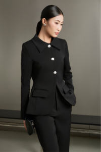 Women <b>Blazer</b> AUREA KA57 Solid Elegant / Vintage / Modern Classic Structured Thick-Form <b>Blazer</b> with Button Detail and Back Slit - Product Image 5
