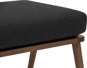Modern Walnut <b>Stools</b> Ottomans with Dark Gray Upholstery and Solid Wood Tapered Legs for Lounge and Bedroom - Product Image 3