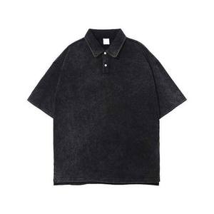 T-shirts pour hommes en coton tricoté 100% à col personnalisé, manches courtes, logo, délavage à l'acide, coupe classique - Product Image 5