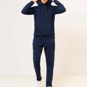 Conjunto de Sudadera con Capucha Azul Marino para Hombre, Pantalones Deportivos Casuales de Color Sólido, Chándal Completo, Ropa Deportiva de Invierno, 100% Algodón Felpa - Product Image 3