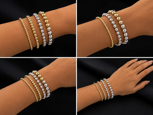 Luxury Gold Silver Precious Metal Alloy Beaded Bracelet <b>Set</b> for Women Trendy Stackable Elastic Ball Chain Fashion Jewelry Gift - Product Image 2
