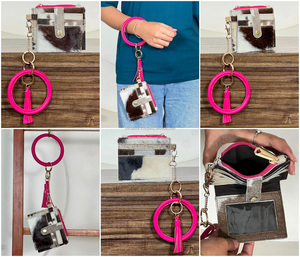 New Personalized Mini Cowhide Genuine Leather Coin <b>Purse</b> With <b>Pink</b> Bangle & Wristlet ATM Slim Card Holder Luxury Ladies Wallet - Product Image 3