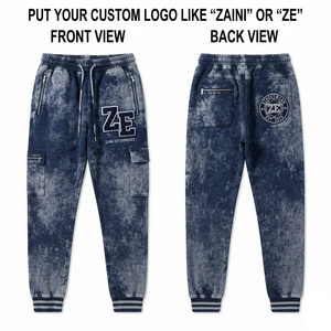 Zaini Enterprises Premium 320 GSM Cotton Fleece Acid Wash <b>Jogger</b> <b>Pants</b> Blue Tie Dye <b>Cargo</b> Drawstring Rib Cuffs Men Autumn - Product Image 1