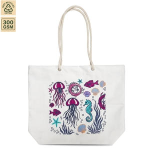 Bolsa de Playa de Lona con Bordado Personalizado de Vida Marina, 44x35x12cm, con Cremallera y Asa de Cuerda, Venta al Por Mayor, OEM, Marca Privada, Proveedor de Exportación - Product Image 1