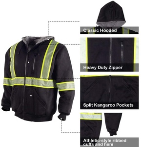 Wholesale Men's High Visibility Safety Reflective Sweatshirt <b>Wool</b> Fleece Zipper Jacket Hoodie Customizable Safety Vest with Logo - Product Image 5