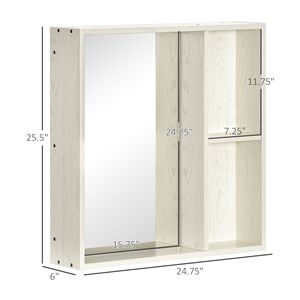Armoire à pharmacie murale blanche de 24,75 x 25,5 pouces avec miroir et étagère de rangement, meuble de salle de bain - Product Image 3