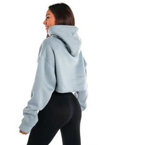 Hoodie oversize pour femme, couleur unie, épaules tombantes, manches longues, tricot en coton et fibre de bambou, vêtements d'automne - Product Image 6