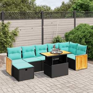 Juego de sofás de patio de ratán sintético negro de 8 piezas con cojines, sofás de jardín - Product Image 1