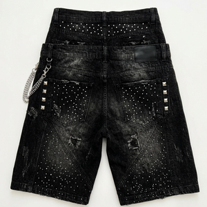 Pantalones Cortos Vaqueros Glory Personalizados con Bordado Desgastado y Pedrería, Nuevos y Modernos, de Corte Recto y Holgado, para Unisex, Estilo Urbano y Casual - Product Image 2