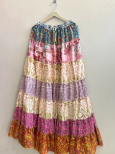Jupe longue bohème patchwork pour femme, taille élastique, volants, coupe trapèze, imprimée, en viscose et polyester, toutes saisons - Product Image 5