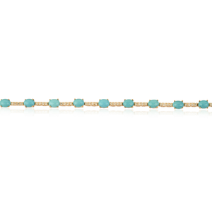 Elegant Trendy Design 4x3mm Turquoise & Diamond K14 <b>Solid</b> Yellow <b>Gold</b> Sleek Tennis Bracelet For Unisex Everyday Wear Jewelry - Product Image 3