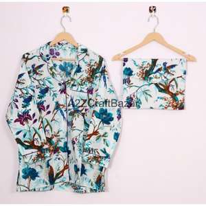 Conjunto de Pijama de Algodón 100% para Mujer, Cuello en V, Manga Larga, Estampado Floral, Ropa de Dormir Cómoda para Toda Temporada, Traje Perfecto para Fiestas - Product Image 2