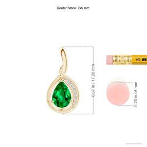 14K <b>Solid</b> <b>Gold</b> Natural Pear-Shaped Emerald And Diamond Loop <b>Pendant</b> Fine Jewellery Classic Anniversary Wedding Gift For Her 2026 - Product Image 3