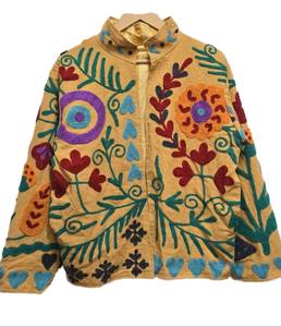 Chaqueta Bomber Estilo Vintage Hecha a Mano y Ecológica, Tejida, Transpirable, Bordada con Diseño Floral Indio, 100% Algodón y Nailon - Product Image 1