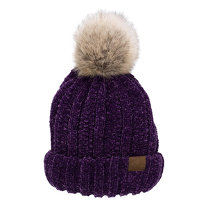 Pink <b>Knitted</b> <b>Beanie</b> With Fur Pom Pom For Women Winter Hat Casual Style Adult Size 56-58CM - Product Image 2