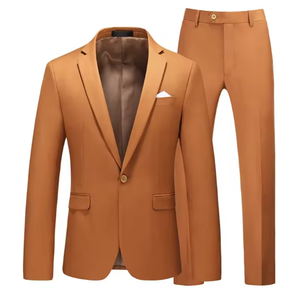 Ensemble de costume jaune ajusté pour homme, tenue de cérémonie trois pièces (gilet, veste, pantalon), couleur unie, anti-plis, en polyester - Product Image 4