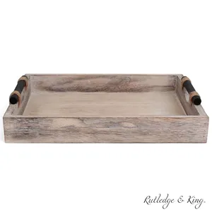 Rustic Eco-Friendly American Style Ceramic Serving <b>Tray</b> Round Handmade Solid Design <b>with</b> Rope <b>Handles</b> for Dining Kitchen Use - Product Image 4