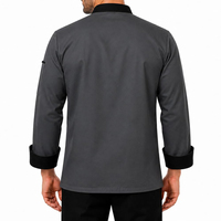 Veste de chef à manches longues pour homme, grise avec bordure noire, boutons sur le devant, uniforme de cuisine de restaurant