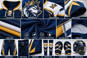 Ensemble de maillots de hockey sur glace personnalisés de couleur marine, design sublimé couronne de loup, uniforme respirant en polyester - Product Image 6