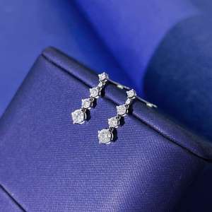 Pendientes de Barra Elegantes de Plata de Ley 925 con Certificación IGI, con Diamantes Cultivados en Laboratorio, Corte Brillante, Cadena Larga de Diamantes para Bodas y Fiestas - Product Image 2