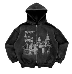 เสื้อฮู้ดผ้าคอตตอน100% มีซิปรูดโอเวอร์ไซส์สำหรับผู้ชายเสื้อฮู้ดดีไซน์3D น้ำหนักมากโลโก้ออกแบบได้ตามที่ต้องการ - Product Image 2