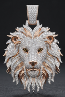 Colgante Pesado de Oro Sólido 10K para Hombre, Estilo Hip Hop, con Diamante CVD Cultivado en Laboratorio, Diseño de Cabeza de León 3D, Modelo Mantra Diamond 001
