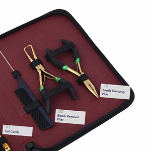 Kit complet de pinces pour extensions de cheveux à micro-anneaux, pince de serrage de perles, aiguilles à coudre, pinces de sectionnement, peigne - Product Image 4