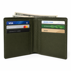 Olive Green Genuine <b>Leather</b> Vintage Luxury <b>Men's</b> Short <b>Wallet</b> Compact <b>Bifold</b> Coin Purse Card Holder for Daily Use - Product Image 4