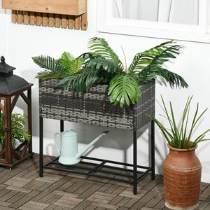 Fioriera Rialzata Portatile in Acciaio Effetto Rattan con Gambe e Ripiano Porta Attrezzi, Modello per Erbe, Verdure e Fiori, Grigio - Product Image 2