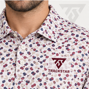 Polo pour homme Trackstar, blanc, bordeaux, bleu, imprimé abstrait, manches courtes, col boutonné, chemise de golf, logo personnalisé - Product Image 5