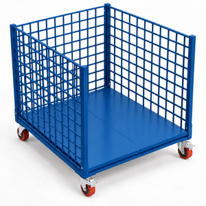 Carretilla NEWTEK con Estructura de Malla de Acero Azul, Base Sólida, Ruedas con Frenos, Diseño Apilable, Acabado con Recubrimiento en Polvo para Uso Industrial - Product Image 1