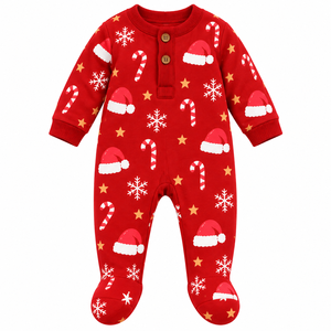 Combinaison de Noël rouge pour bébé, avec chapeau de Père Noël, imprimé canne à sucre et flocon de neige, manches longues, boutonnée sur le devant, vêtements de nuit pour nourrissons et tout-petits, en Spandex/Coton - Product Image 6