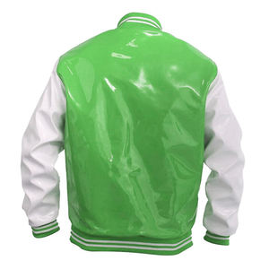 Chaqueta Varsity Unisex de Cuero PVC, Estilo Urbano Moderno, Cuello Alto de Alta Calidad, Logotipo Frontal, Ropa Urbana Hip Hop - Product Image 2