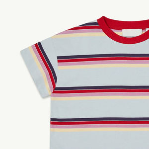 Colección Casual de Verano, Camiseta de Manga Corta con Cuello Redondo y Diseño a Rayas, Corte Cómodo y Costuras Resistentes para Niños - Product Image 3