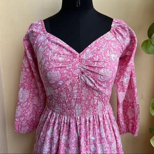 เดรสพิมพ์ลายบล็อกมือทำ ขายดีปี 2026 คอวี แขนยาว สไตล์โบโฮ เดรสสั้นสำหรับฤดูร้อนสำหรับผู้หญิง - Product Image 1