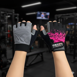 REXFIT Lightweight <b>Half</b> Finger Gym Gloves Weight Lifting Non <b>Slip</b> Neoprene Unisex Black Pink Gradient Design - Product Image 4