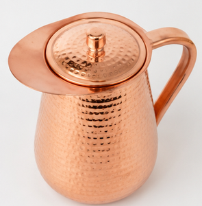 Carafe en cuivre martelé artisanal avec poignée, style vintage, pour usage domestique, bien-être ayurvédique, avec dôme intégré - Product Image 5